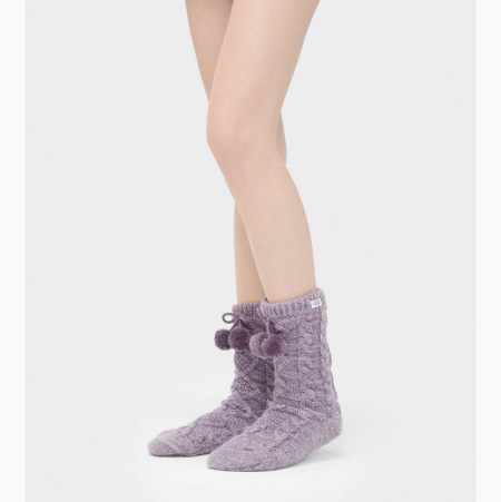 UGG Pom Pom Fleece Lined Crew Lavender Socks for Women (DBQN82530)